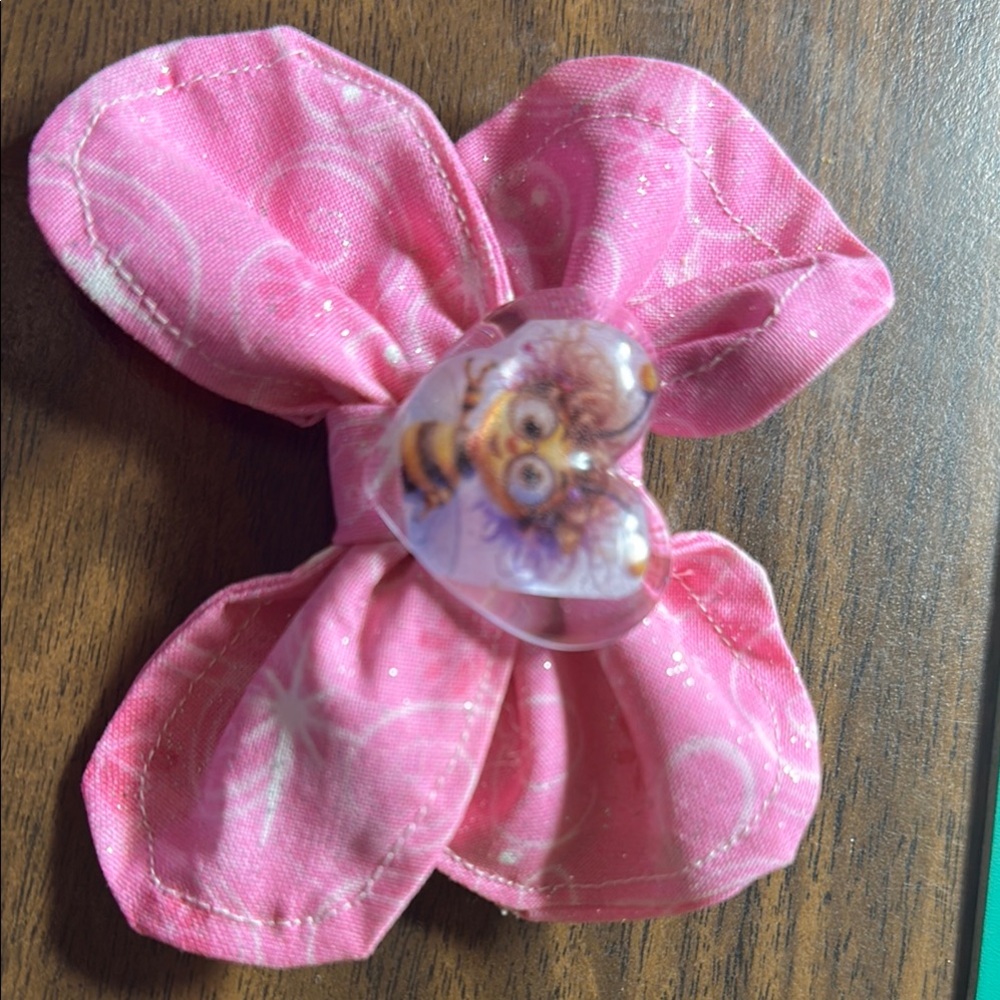 Pink Hair Bow with Heart Center